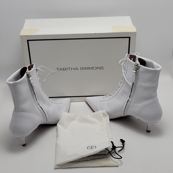 Tabitha Simmons Emmet Lace Up White Leather Ankle Pointed Toes Boots Size 39 - Picture 3 of 12